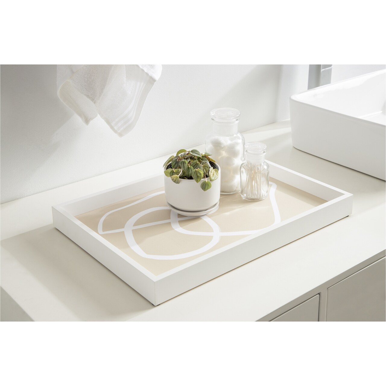 Amanti Art Decorative Wood Tray 13"x19" featuring 'Beige Lines III' by 1x Studio by 1x Studio Framed Art Print